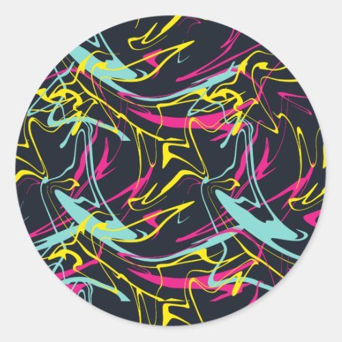 Colorful Abstract Memphis Lines Pattern Classic Round Sticker