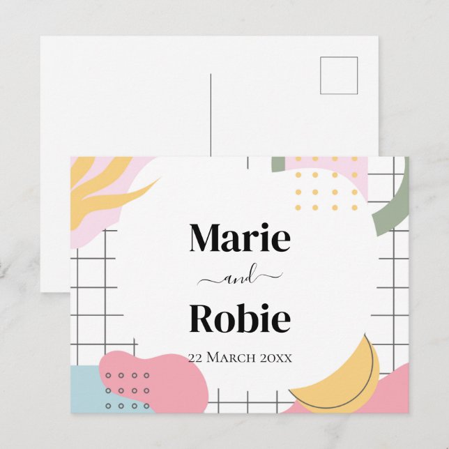 Colorful Abstract Memphis Wedding Invitation Postcard (Front/Back)