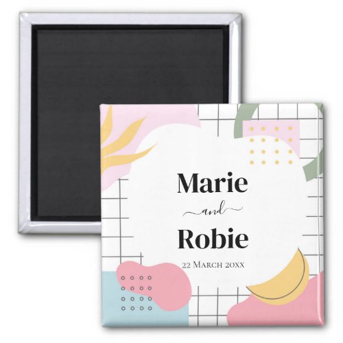 Colorful Abstract Memphis Wedding Magnet