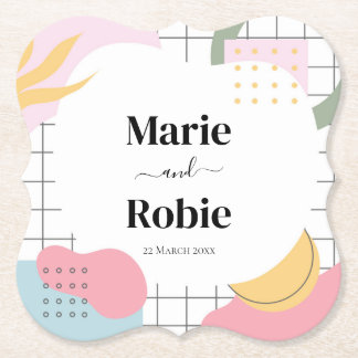 Colorful Abstract Memphis Wedding Paper Coaster