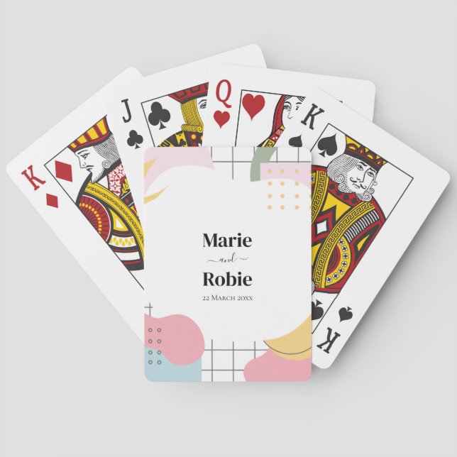Colorful Abstract Memphis Wedding Poker Cards (Back)