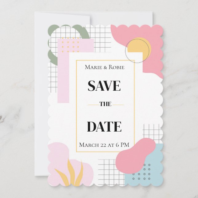 Colorful Abstract Memphis Wedding Save The Date (Front)