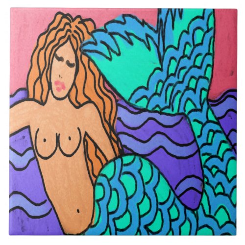 Colorful Abstract Mermaid Art Ceramic Tile