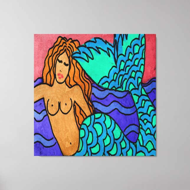Colorful Abstract Mermaid Painting Canvas Print (Front)