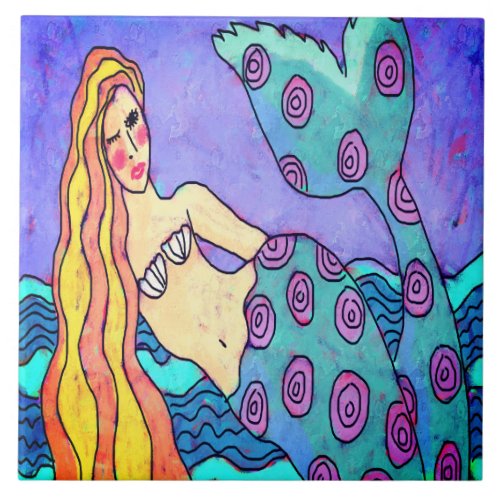 Colorful Abstract Mermaid Painting Ceramic Tile
