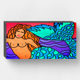 Colorful Abstract Mermaid Painting Wooden Box Sign