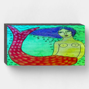 Colorful Abstract Mermaid Painting Wooden Box Sign