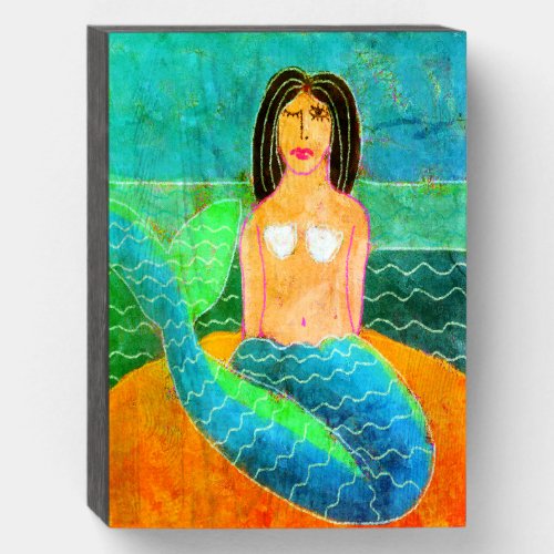 Colorful Abstract Mermaid Painting Wooden Box Sign