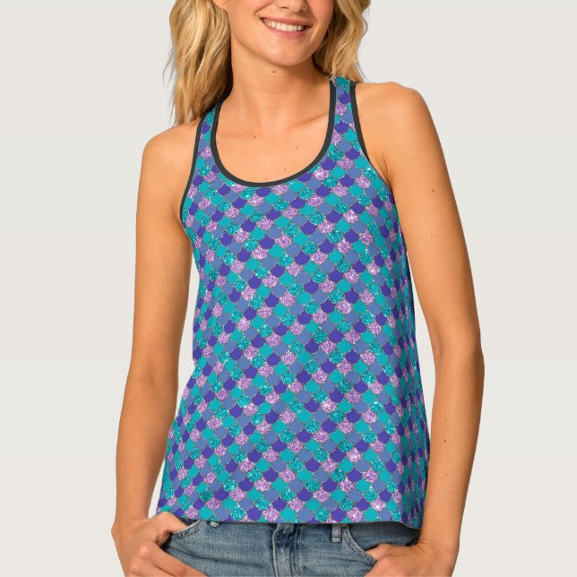 Colorful abstract mermaid scales pattern tank top (Front)