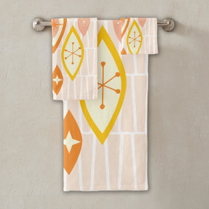 Colorful Abstract Mid Century Atomic Pink Orange Bath Towel Set