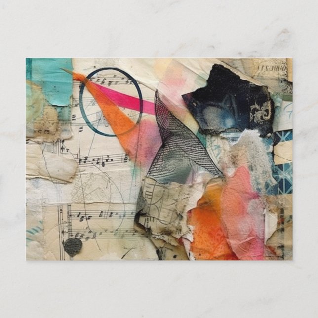 Colorful Abstract Mixed Media Collage Postcard (Front)