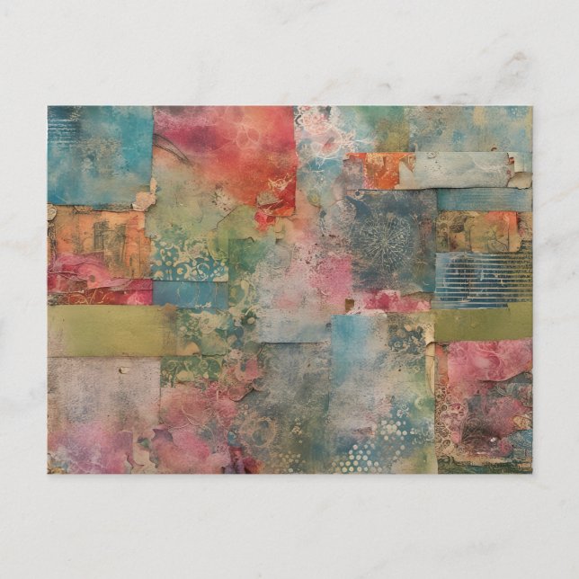 Colorful Abstract Mixed Media Collage Postcard (Front)
