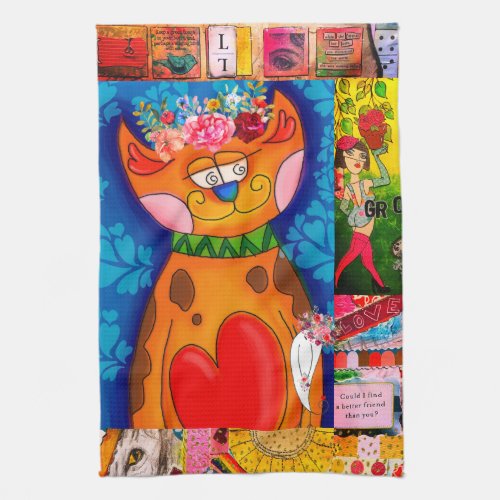 Colorful Abstract Mixed Mixed Cat Collage   Kitchen Towel