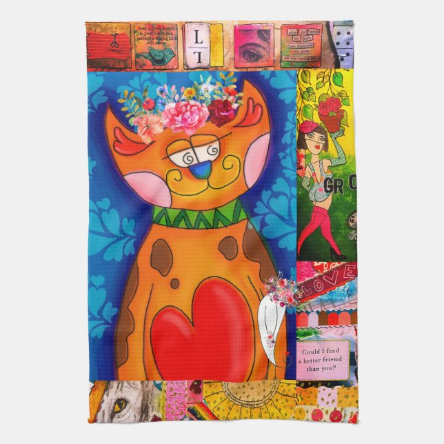 Colorful Abstract Mixed Mixed Cat Collage   Kitchen Towel (Vertical)