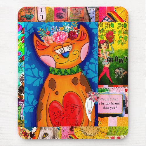Colorful Abstract Mixed Mixed Cat Collage   Mouse Pad