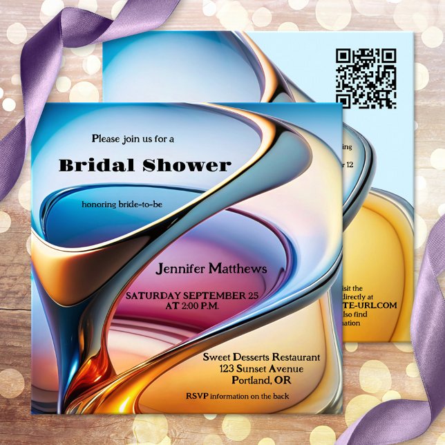 Colorful Abstract Modern Art Bridal Shower Invitation (A colorful modern bridal shower invitation a whimsical abstract art design - with QR code)
