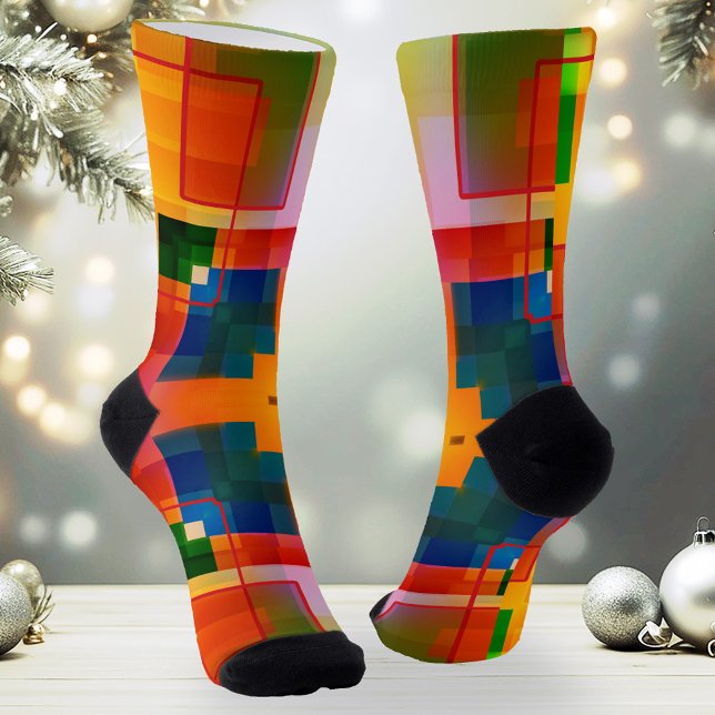Colorful Abstract Modern Art Creative Pattern Socks (Artistic Christmas socks featuring an abstract modern art geometric pattern in bright colors)