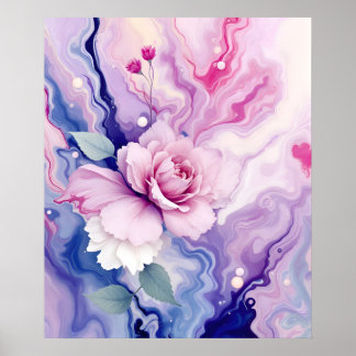 Colorful Abstract Modern Art.Dreamy Rose on Marble Poster