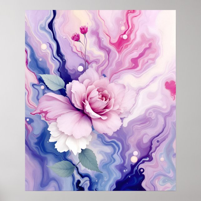 Colorful Abstract Modern Art.Dreamy Rose on Marble Poster (Front)