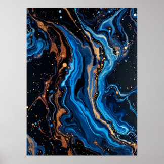 Colorful Abstract Modern Art.Midnight Gold Marbal Poster