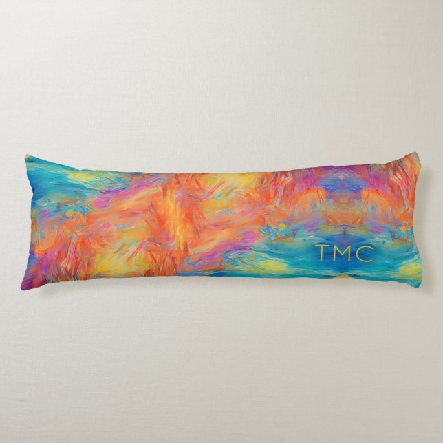 Colorful Abstract Modern Art Monogram INITIALS Hip Body Pillow (Front)