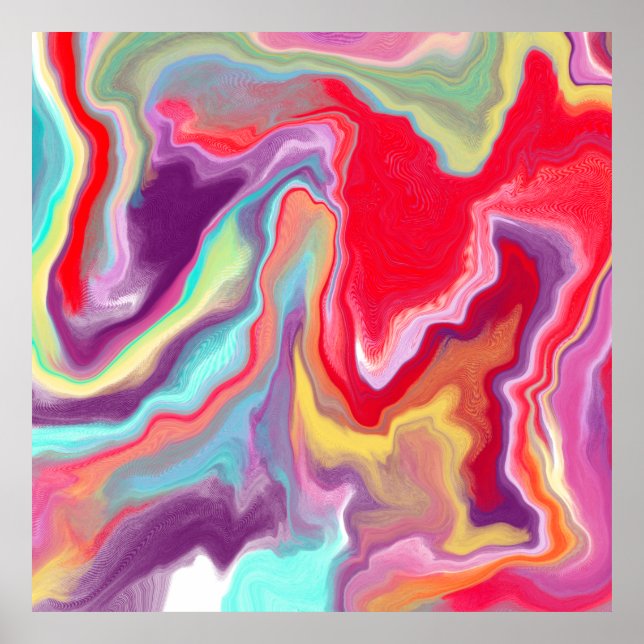 Colorful Abstract Modern Digital Art Marble Poster (Front)