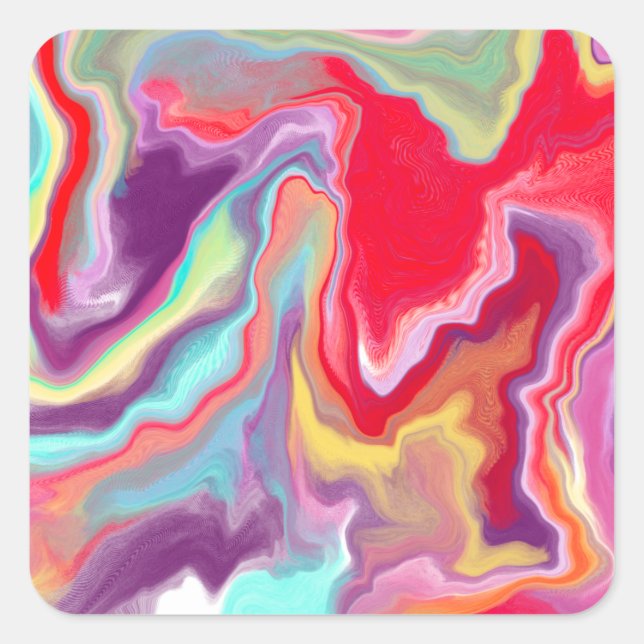 Colorful Abstract Modern Digital Art Marble Square Sticker (Front)