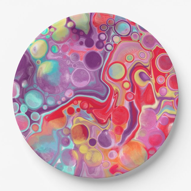 Colorful Abstract Modern Digital Art    Paper Plates (Front)