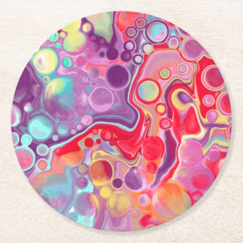 Colorful Abstract Modern Digital Art   Round Paper Coaster