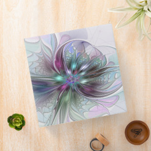 Colorful Abstract Modern Fractal Art Flower Text 3 Ring Binder