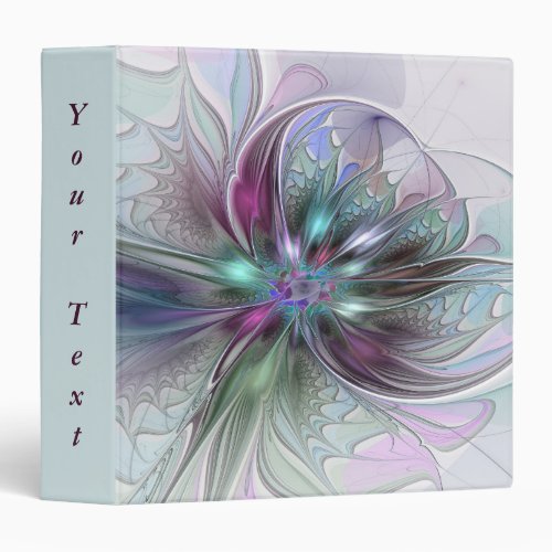 Colorful Abstract Modern Fractal Art Flower Text 3 Ring Binder