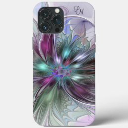 Colorful Abstract Modern Fractal Flower Initials iPhone 13 Pro Max Case