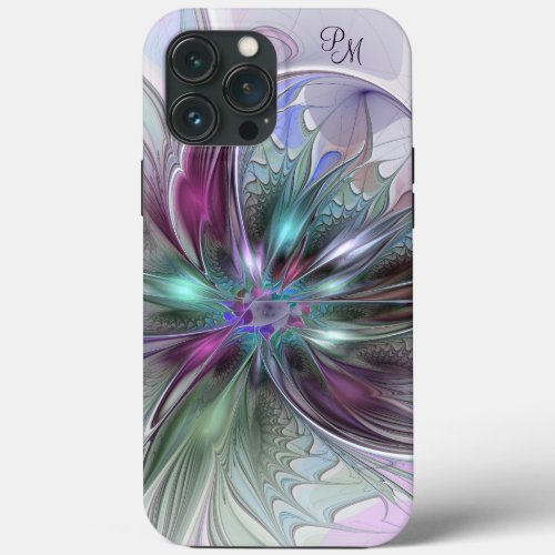 Colorful Abstract Modern Fractal Flower Initials iPhone 13 Pro Max Case