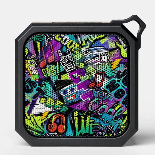 Colorful Abstract Modern Graffiti Music Elements  Bluetooth Speaker (Front)