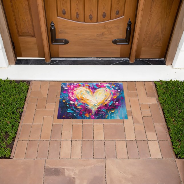 Colorful Abstract Modern Love Heart Doormat (Outdoor)