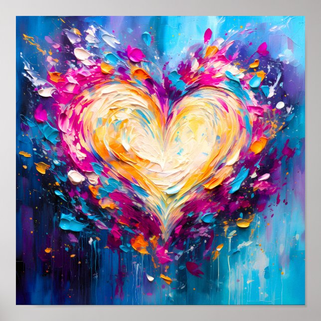 Colorful Abstract Modern Love Heart Poster (Front)