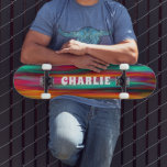 Colorful Abstract Modern Stripes Custom Name Skateboard<br><div class="desc">Colorful Abstract Modern Stripes Custom Name Skateboard features your personalized name in modern typography on a colorful striped background. Personalize by editing the text in the text box provided. Give a custom made gift, personalized skateboard to your favorite skateboarder for Christmas, birthday or your BFF. Designed by ©Evco Studio www.zazzle.com/store/evcostudio...</div>