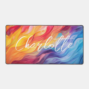 Colorful Abstract Modern Waves Personalized Name Desk Mat