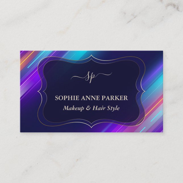 Colorful Abstract Monogram Professional Makeup  Business Card (Front)