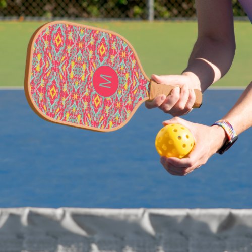 Colorful Abstract Monogrammed Pickleball Paddle