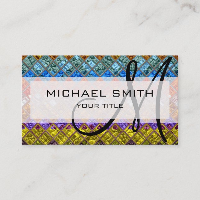Colorful Abstract Mosaic Custom Monogram #5 Business Card (Front)