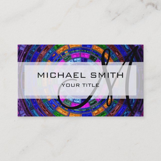 Colorful Abstract Mosaic Custom Monogram Business Card (Front)