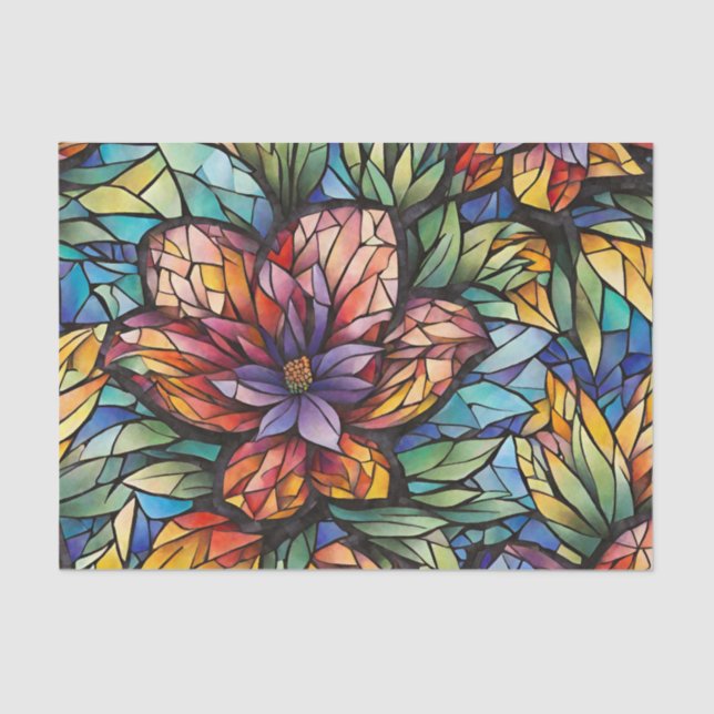 Colorful Abstract Mosaic Flower and Leaves  Tissue Paper (Front)