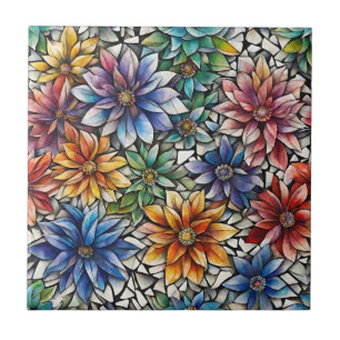 Colorful Abstract Mosaic Flowers Ceramic Tile