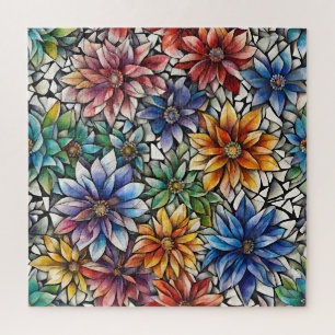 Colorful Abstract Mosaic Flowers Jigsaw Puzzle