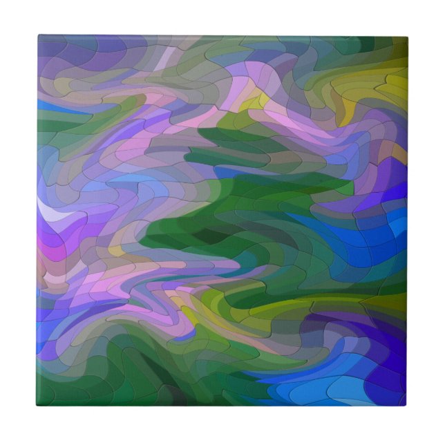 Colorful Abstract Mosaic in Green and Purple  Ceramic Tile (Front)