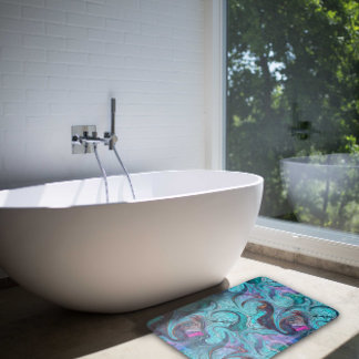 Colorful Abstract Mosaic Mermaid or Dragon Scales Bath Mat