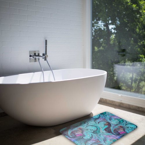 Colorful Abstract Mosaic Mermaid or Dragon Scales  Bath Mat