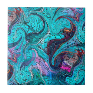 Colorful Abstract Mosaic Mermaid or Dragon Scales  Ceramic Tile