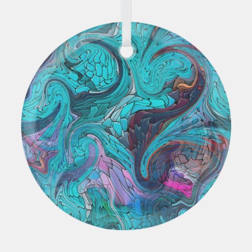 Colorful Abstract Mosaic Mermaid or Dragon Scales Glass Ornament